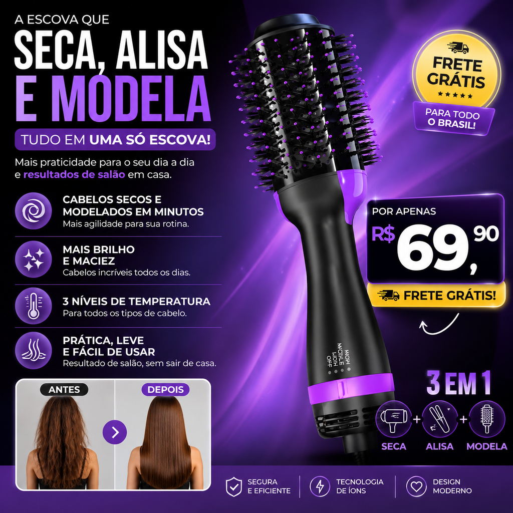 Escova secadora 3 em 1