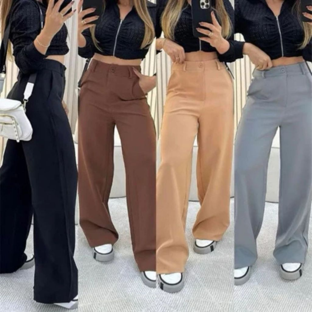 Kit 2 Calça Alfaiataria PREMIUM Com Bolso Cintura Alta PROMOÇÃO