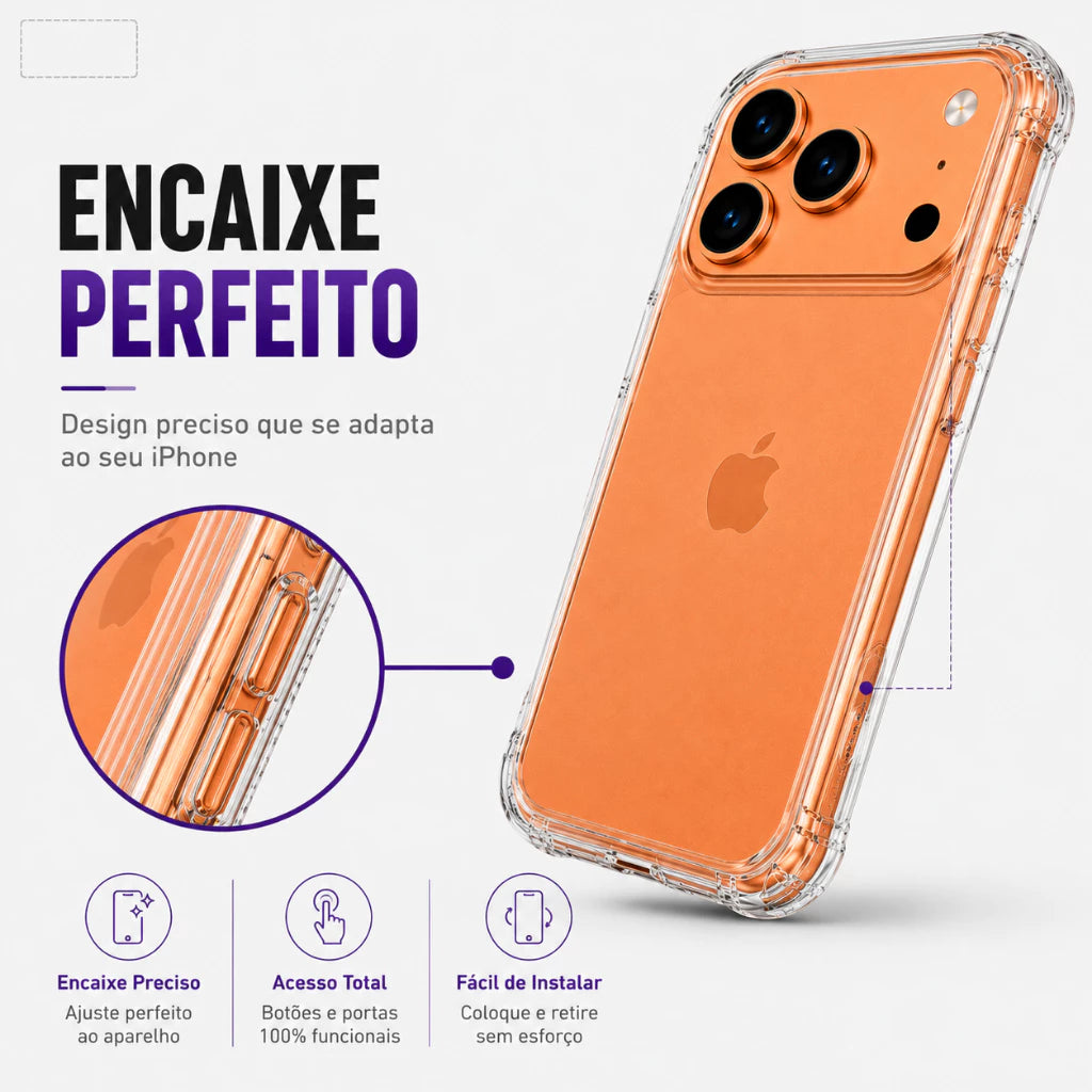 Capa Antichoque para iPhone 17 16 15 14 13 12 11 Pro Max XR X 7 8 Plus – Proteção Anti Impacto Premium