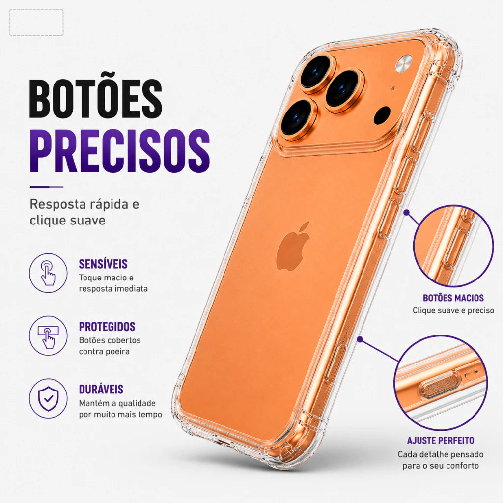 Capa Antichoque para iPhone 17 16 15 14 13 12 11 Pro Max XR X 7 8 Plus – Proteção Anti Impacto Premium