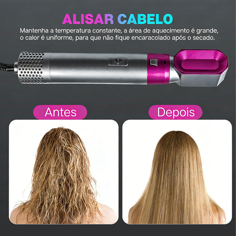 Secador De Cabelo Multifuncional 5 Em 1 , Seco/Suave/Onda , Escova Alisadora De Estilo