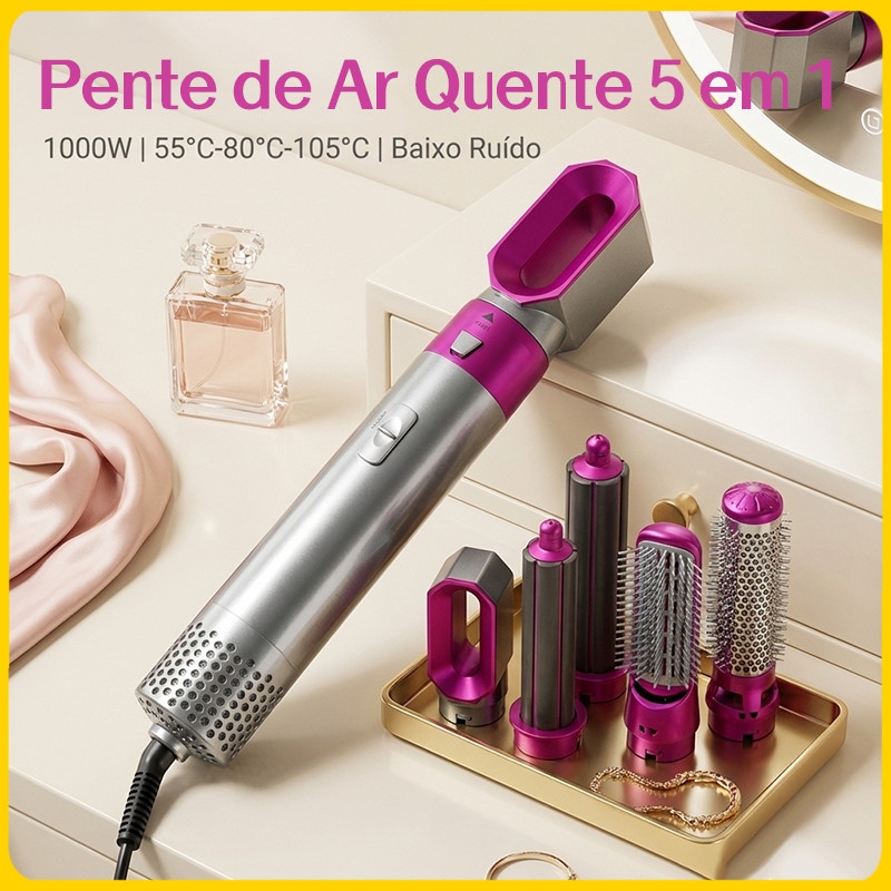 Secador De Cabelo Multifuncional 5 Em 1 , Seco/Suave/Onda , Escova Alisadora De Estilo