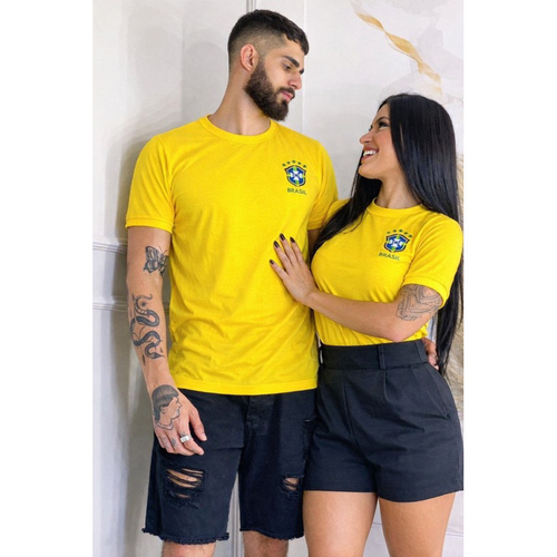 Kit 2 T-Shirt Casal Brasil TORCEDOR CASAL Modelo Novo Blusa Camisa 100% Algodão